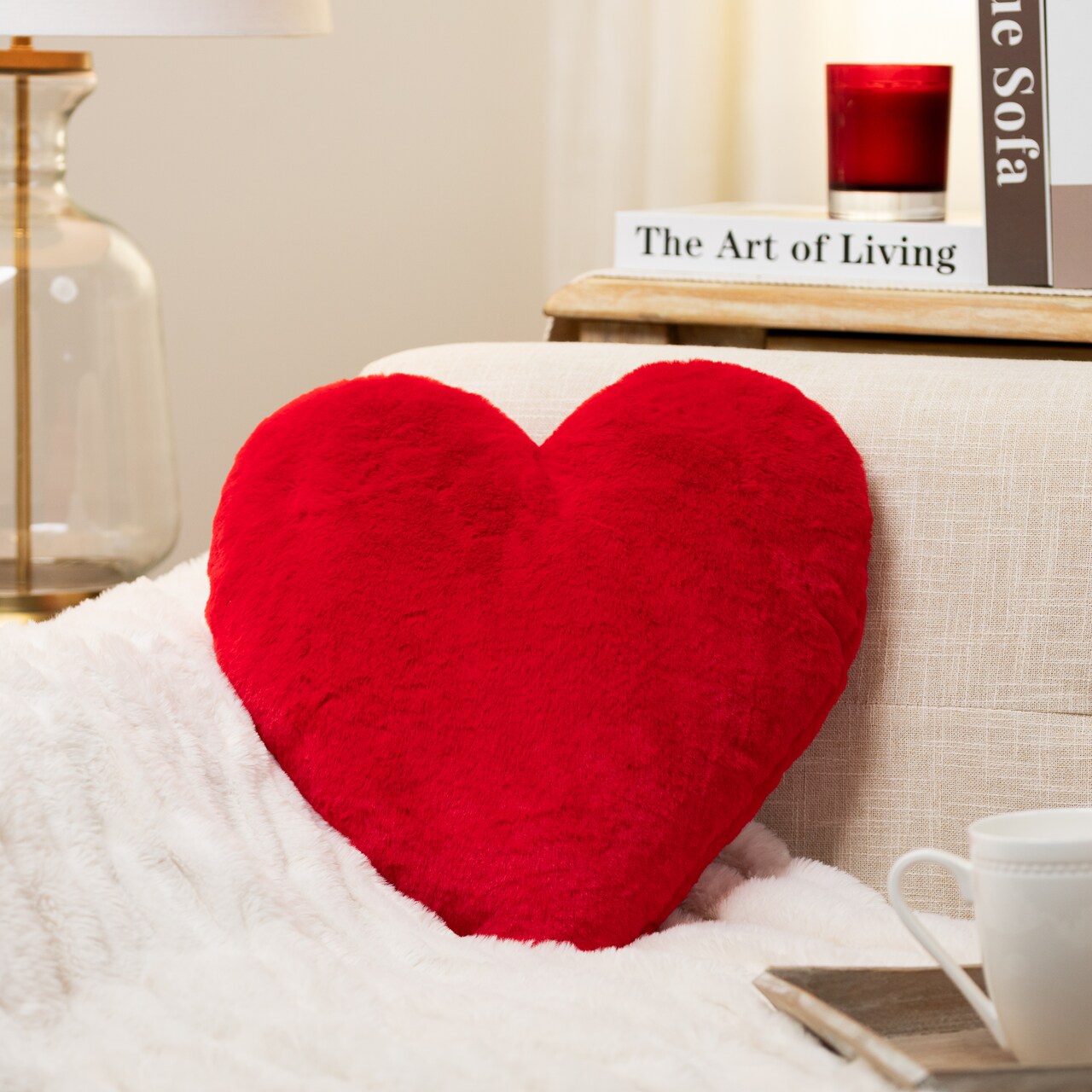 Northlight Plush Faux Fur Heart-Shaped Valentine's Day Throw Pillow - 13" - Red